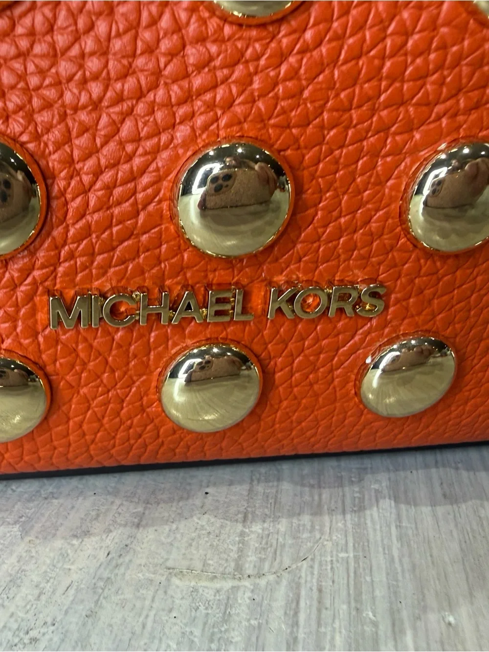 Michael Kors Ember Red Clay Studded Leather Crossbody Hobo